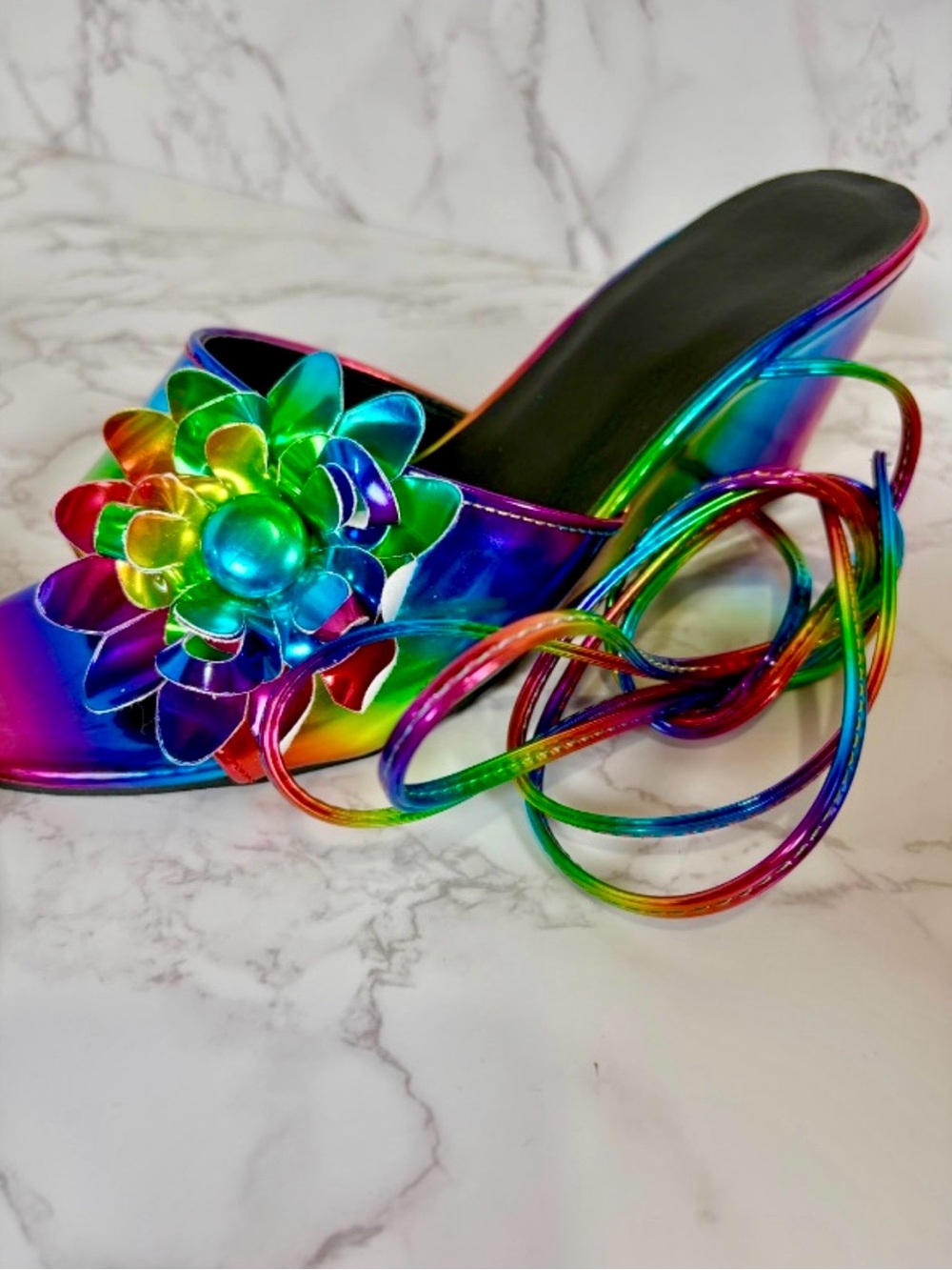 SHOES: Rainbow Floral Mules w/Leg Straps, EUC - Picture 11 of 12